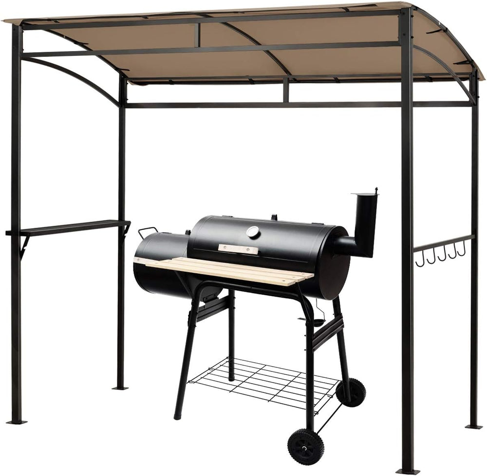 Tangkula 7ft Patio Grill Gazebo with Serving Shelf and Storage Hooks,Coffee