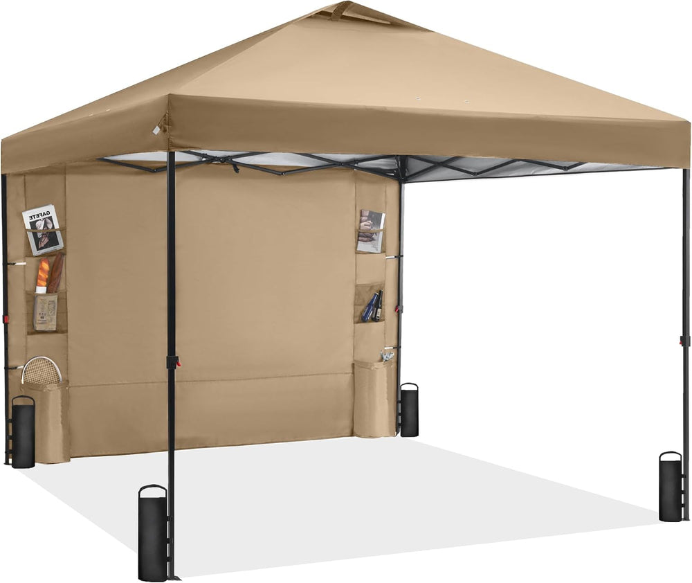 GAFETE Pop Up Canopy Tent Outdoor Sidewall One Push (Sand, 10X10)