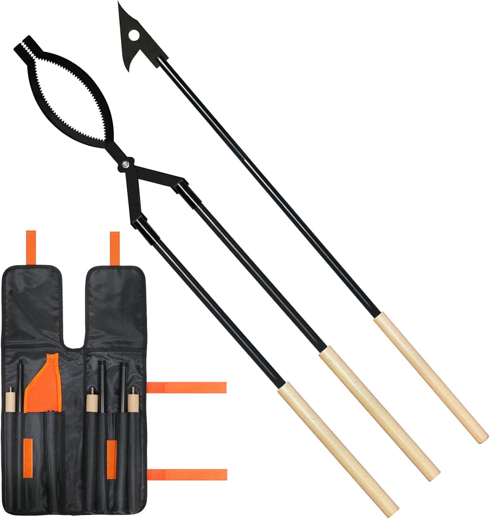 42" Fire Log Grabber & Fire Poker Set with Storage Bag, Portable Det...