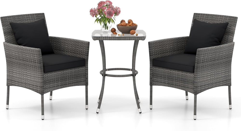 DORTALA Wicker Patio Furniture Set 3 Piece, Small Outdoor Table & Chairs ...
