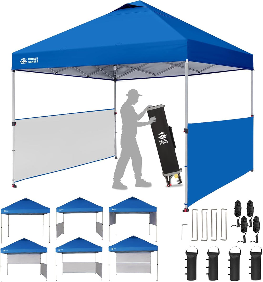 CROWN SHADES 10x10 Pop up Canopy Tent with 2 Half Sidewalls, Blue