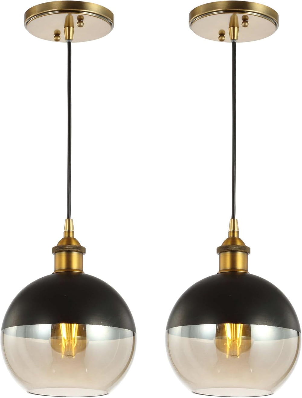 JONATHAN Y Nixon 1-Light 7.5" Globe Pendant, Brass Gold/Black, Set of 2