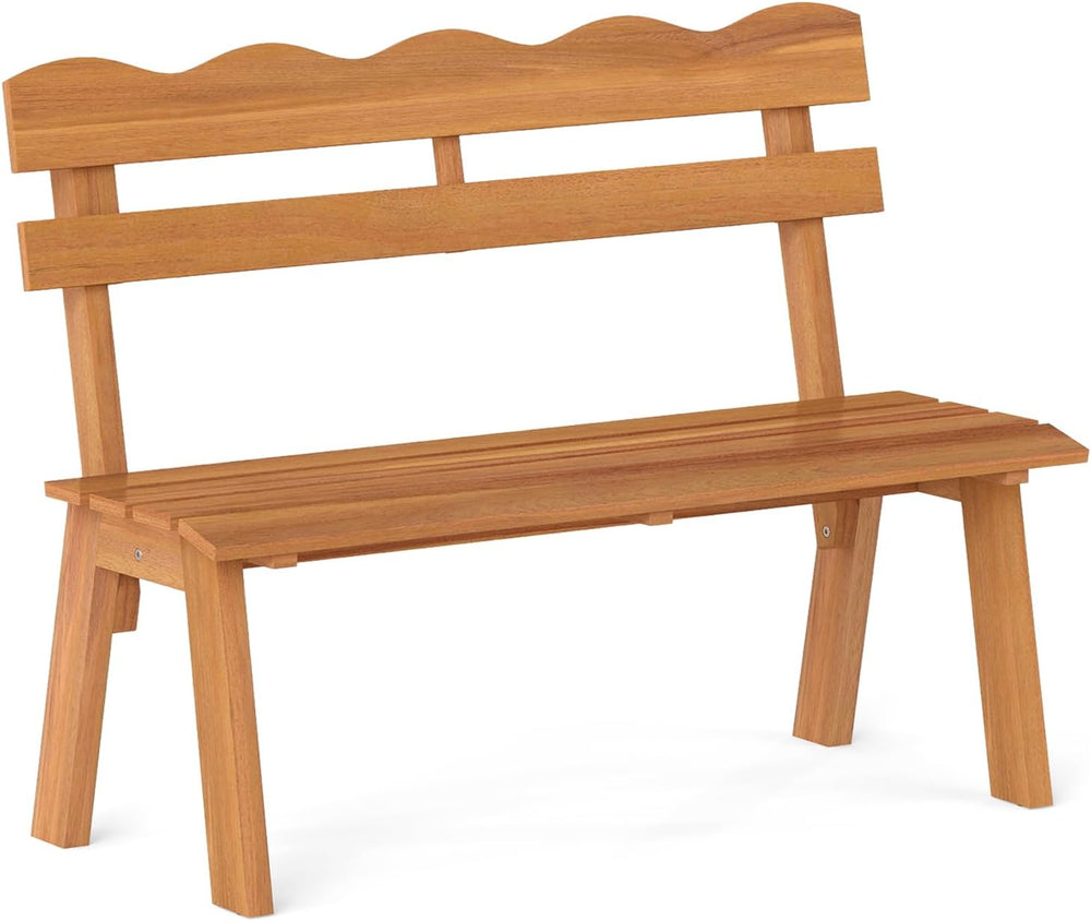 Tangkula Acacia Wood Outdoor Bench with Backrest, 2-Person Patio Garden Bench...