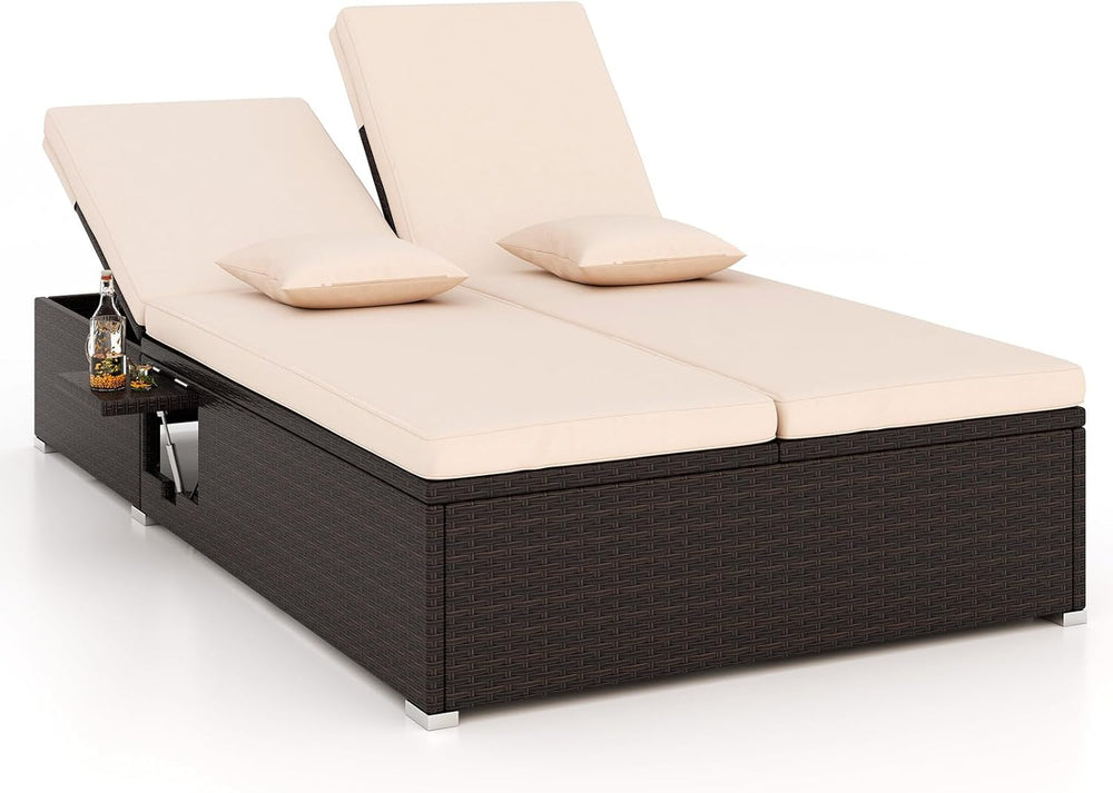Tangkula Outdoor Rattan Daybed with 6-Level Adjustable Backrests, 2-Person Ad...