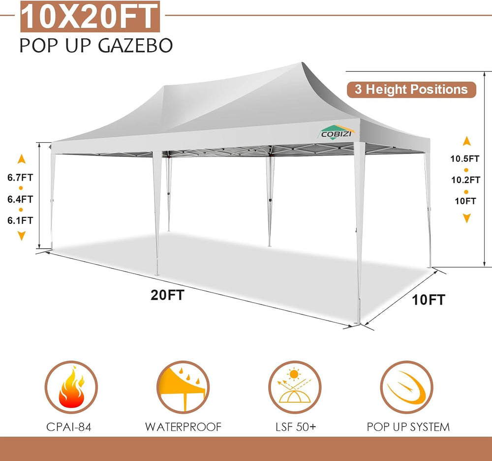 COBIZI 10x20 Pop up Canopy Tent with 6 Sidewalls, Easy up Canopy Tents for Pa...