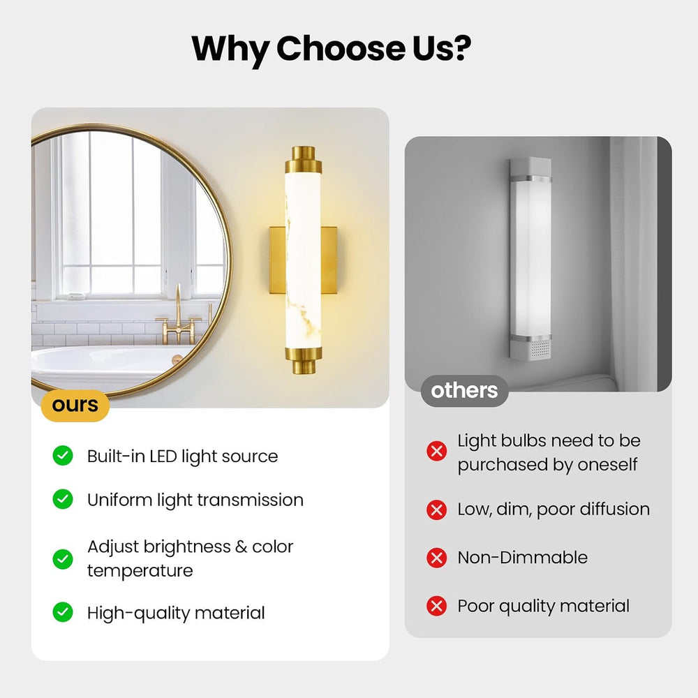 15.4" Gold Wall Sconces Set of 2, Modern Bathroom Sconces with Resin Sha...