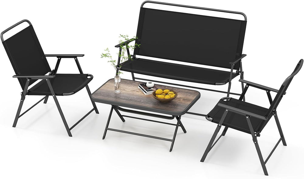 Tangkula 4 Piece Folding Patio Furniture Set, Metal Chair & Table Set wit...