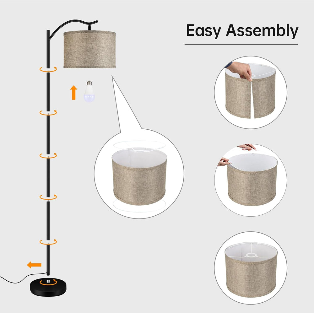 BoostArea LED Arched Floor Lamp with Fabric Linen Shade