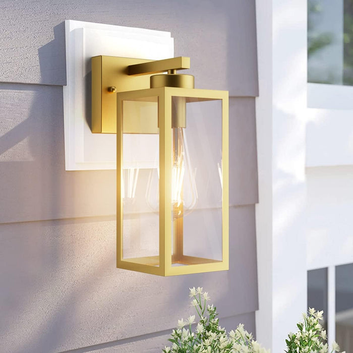 Tipace Outdoor Wall Lantern 2 Pack Gold Exterior Wall Sconce with Clear Glass Shade Wall Mount Lights for Entryway,Porch,Doorway(Bulb Not Included)