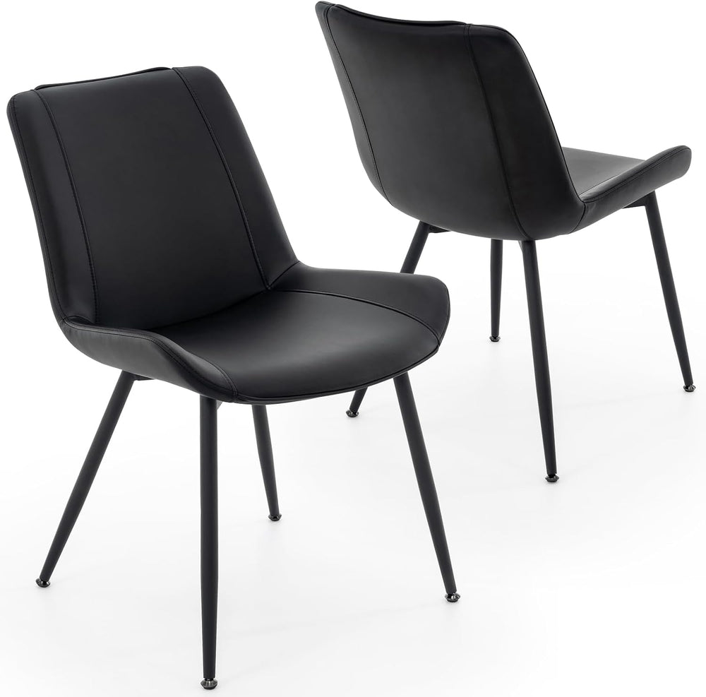 Dining Chairs Set of 2, PU Leather Armless with Metal Legs Black