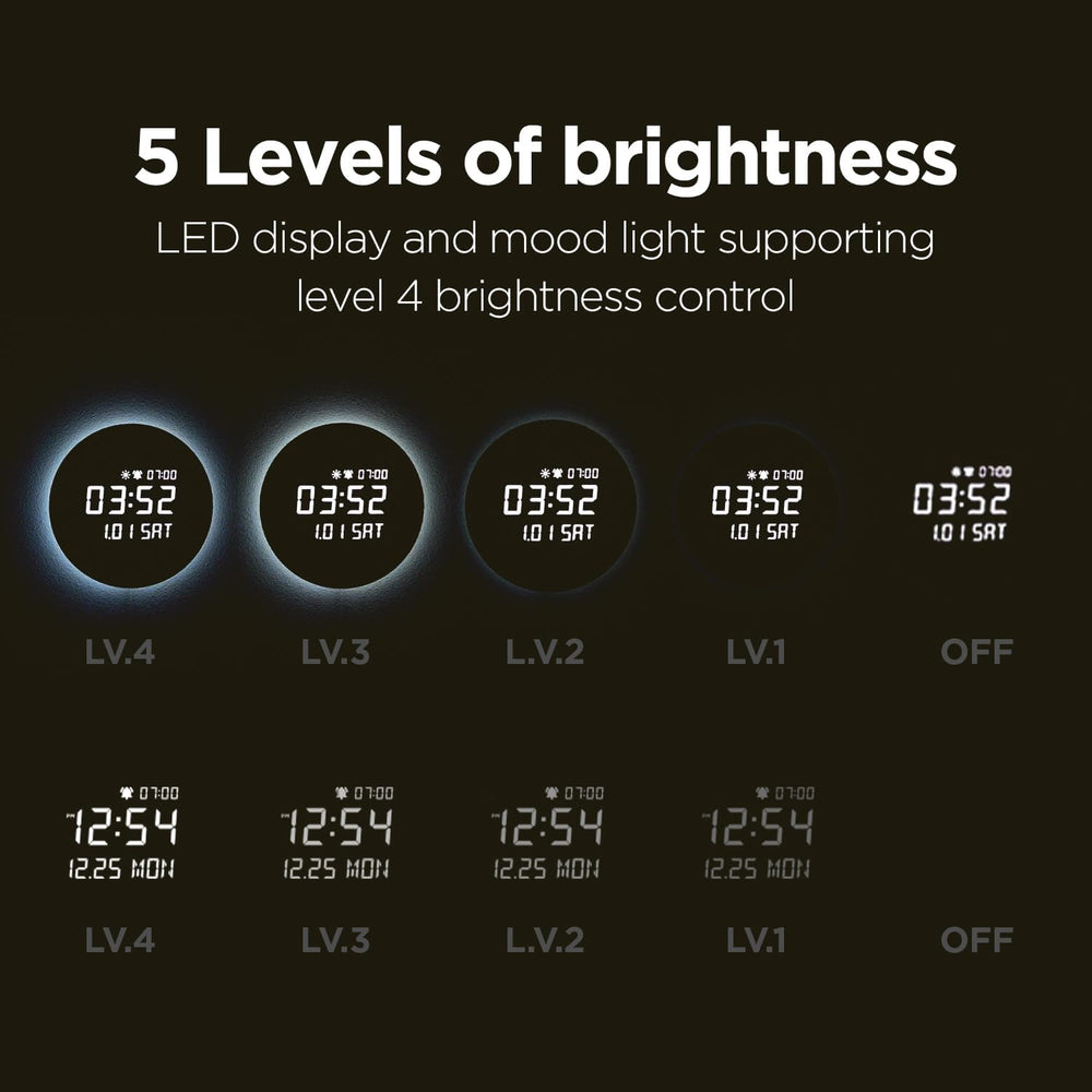 mooas Full Moon LED Silent Wooden Digital Wall Clock with Remote Control, Bac...