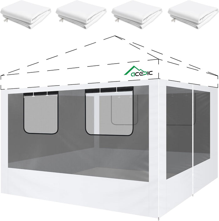 ACEPIC 10x10ft Mesh Sidewalls Kit for Canopy (White, 4PCS Sidewalls Only)