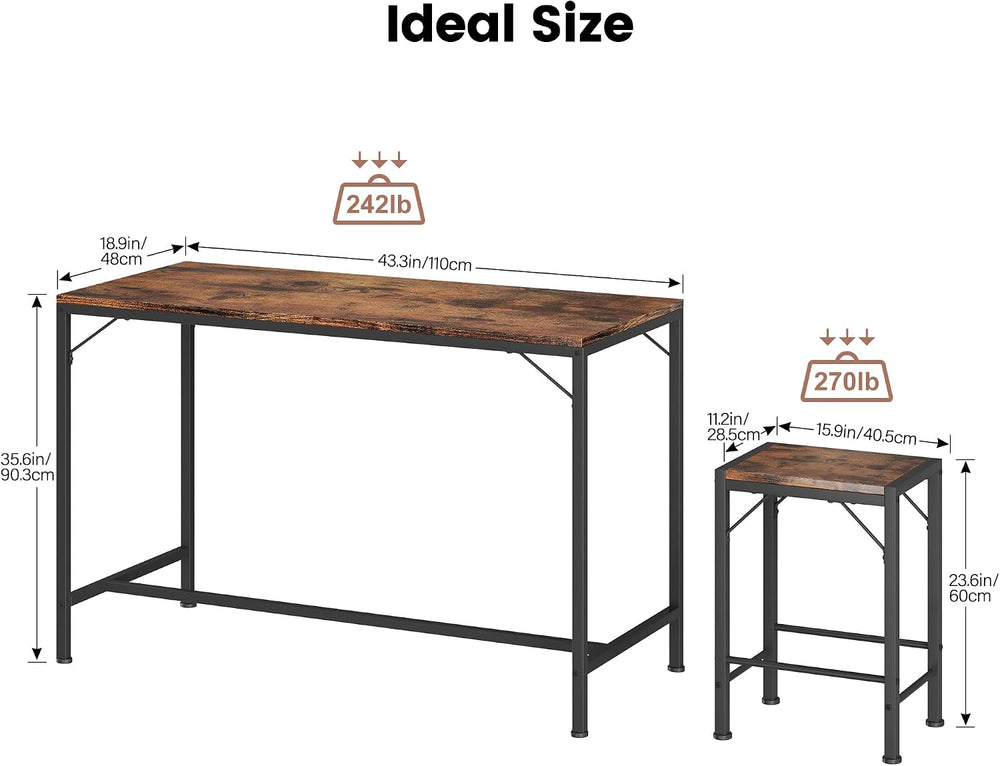 Homeiju Bar Table and Chairs Set, Dining Table with 2 Stools