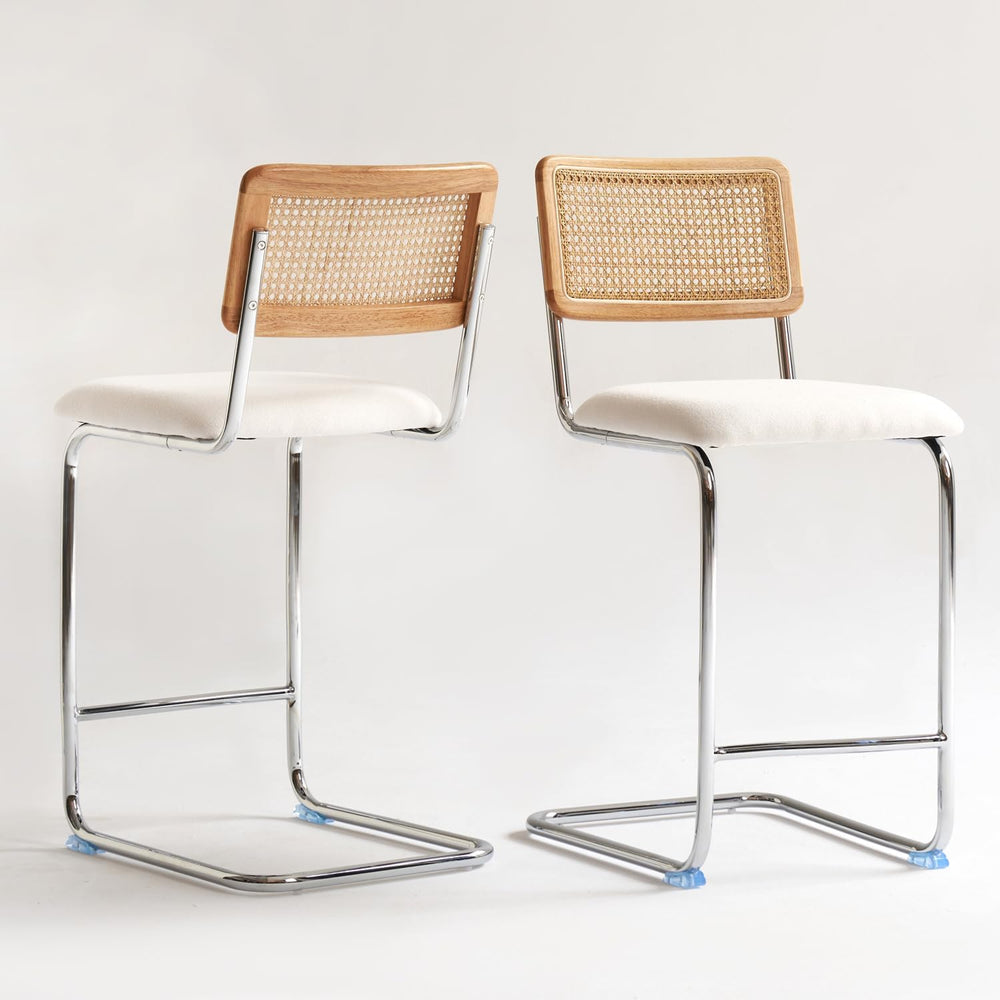 GrandNoor Natural Rattan Counter Height Stools Set of 2 with Solid Wood Back,...