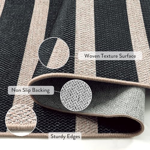Lahome Striped Easy Jute Outdoor Patio Rug, 5x7 Living Room Washable Rugs