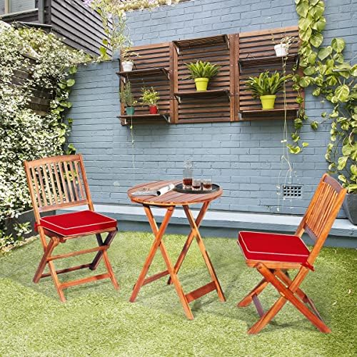 HAPPYGRILL 3 Pieces Patio Bistro Set Table & Chair with Cushions Foldable...
