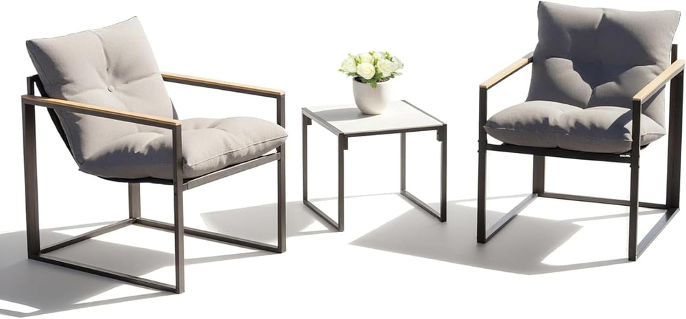Bistro Table and Chairs Set of 2, Outdoor Patio Furniture 3 Piece with Thick ...