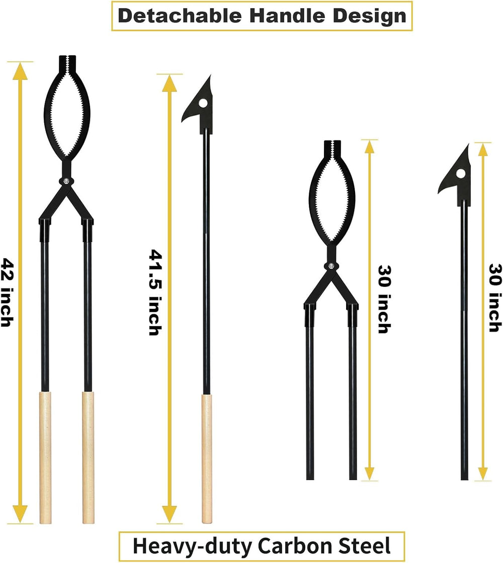 42" Fire Log Grabber & Fire Poker Set with Storage Bag, Portable Det...
