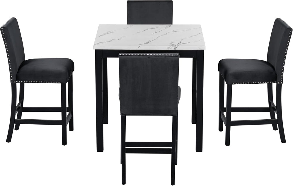 RuiSiSi 5-Piece Counter Height Dining Table Set for 4, Black