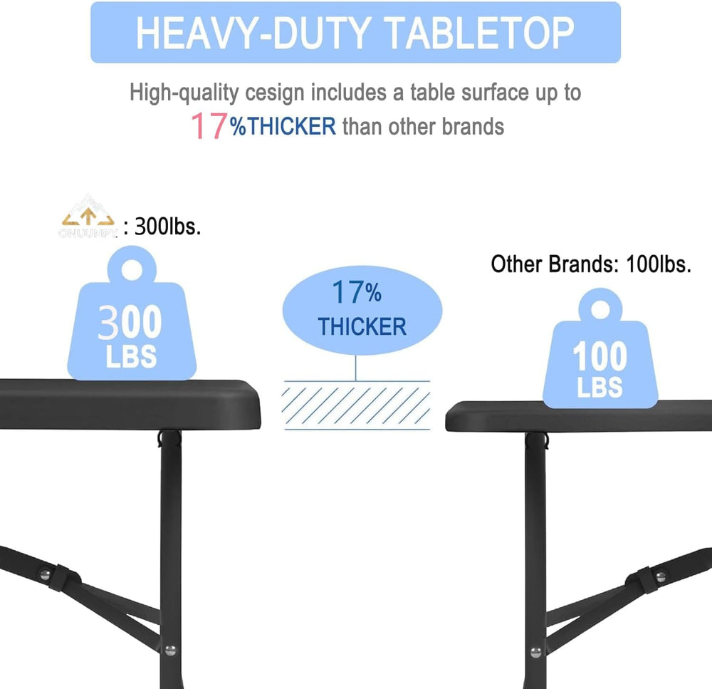 6FT Folding Table, Black Portable HDPE Utility Table with Carry Handle
