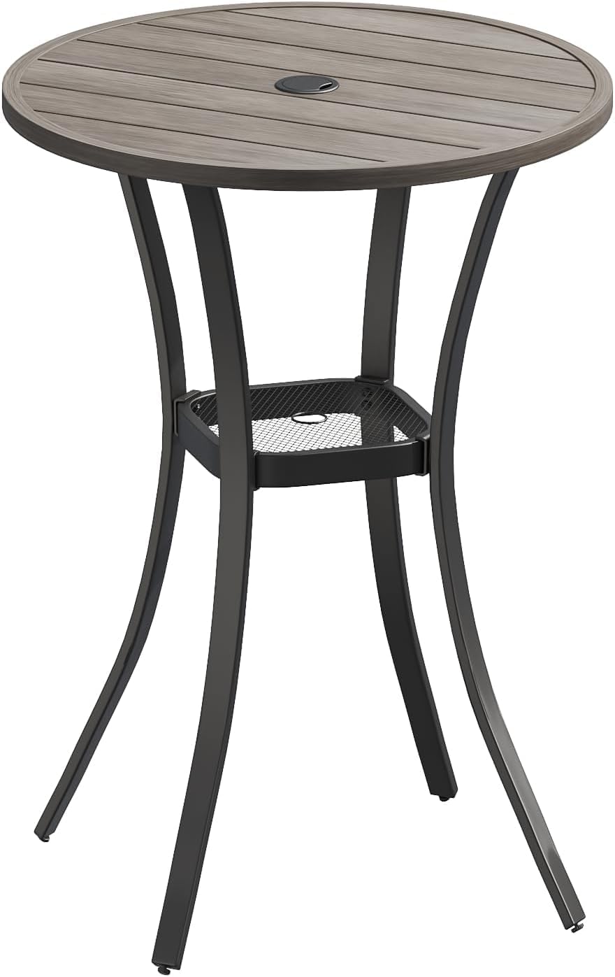 VICLLAX 28" Round Outdoor Bar Table with Adjustable Umbrella Hole, Count...
