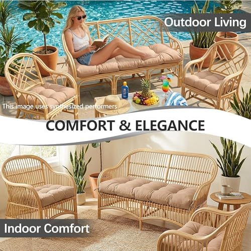Yddsky 3Pcs Wicker Chair Cushion Sets for Patio Furniture,Khaki,47*19*4'&...