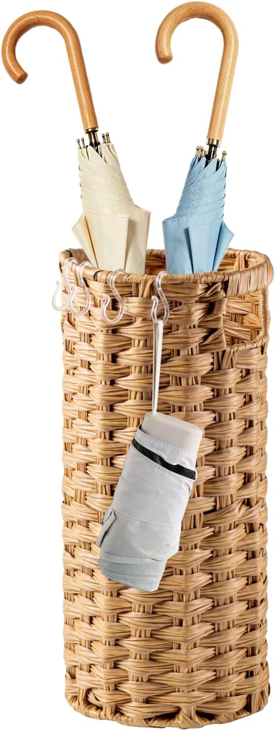 Rattan Umbrella Stand for Entryway,Hand-Woven Umbrella Holder Indoor with Doo...