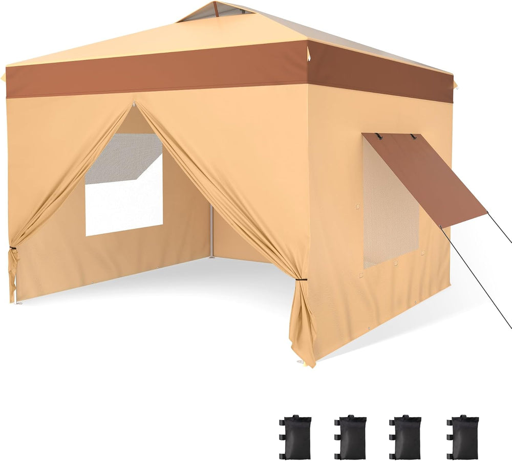 PHI VILLA 10x10 Pop Up Canopy Tent with Sidewalls, Easy Tents Instant Shade
