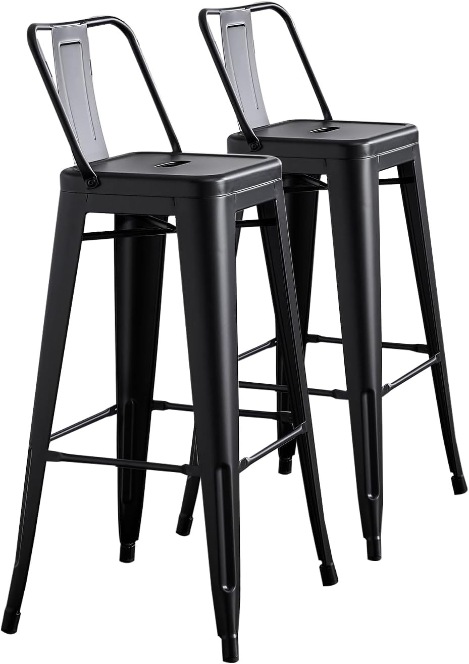 AC Pacific 30” Metal Barstool Set of 2 – Country Rustic Style with Low Back, ...