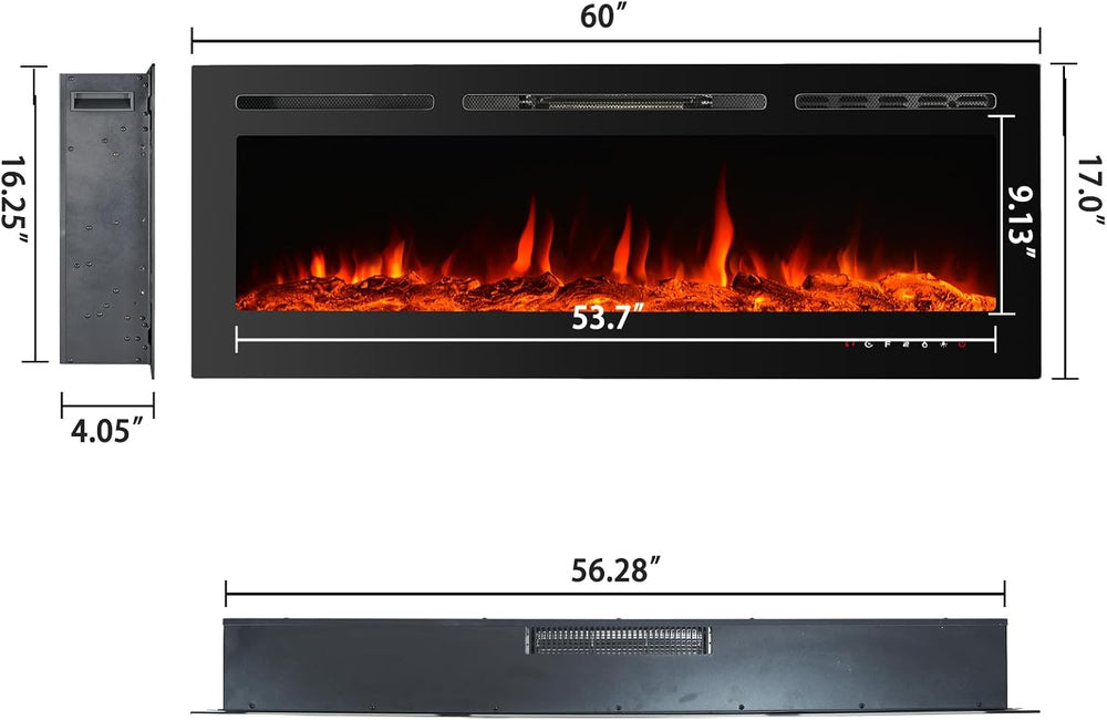CharaVector 60 inch 750W/1500W Electric Fireplace Inserts with Remote Control...