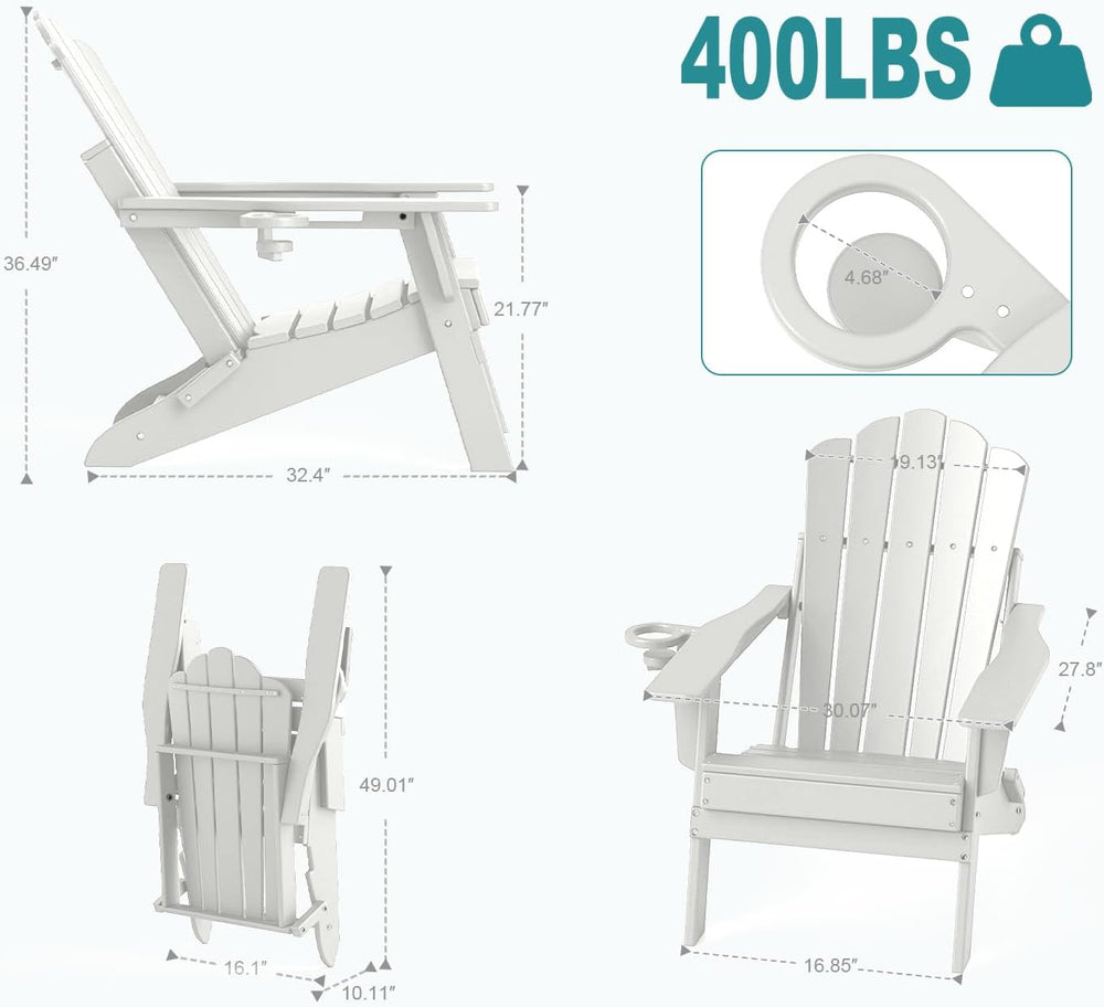 FOOWIN Adirondack Chair Set of 4, Folding HDPE Patio Chairs with Cup Holder, ...