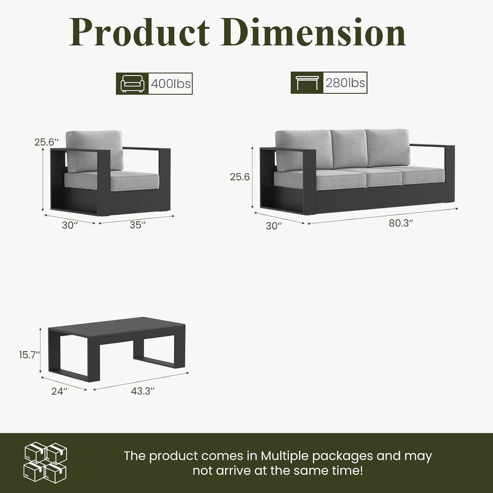 LayinSun 4 Piece Oversized Aluminum Outdoor Furniture Set with Coffee Table