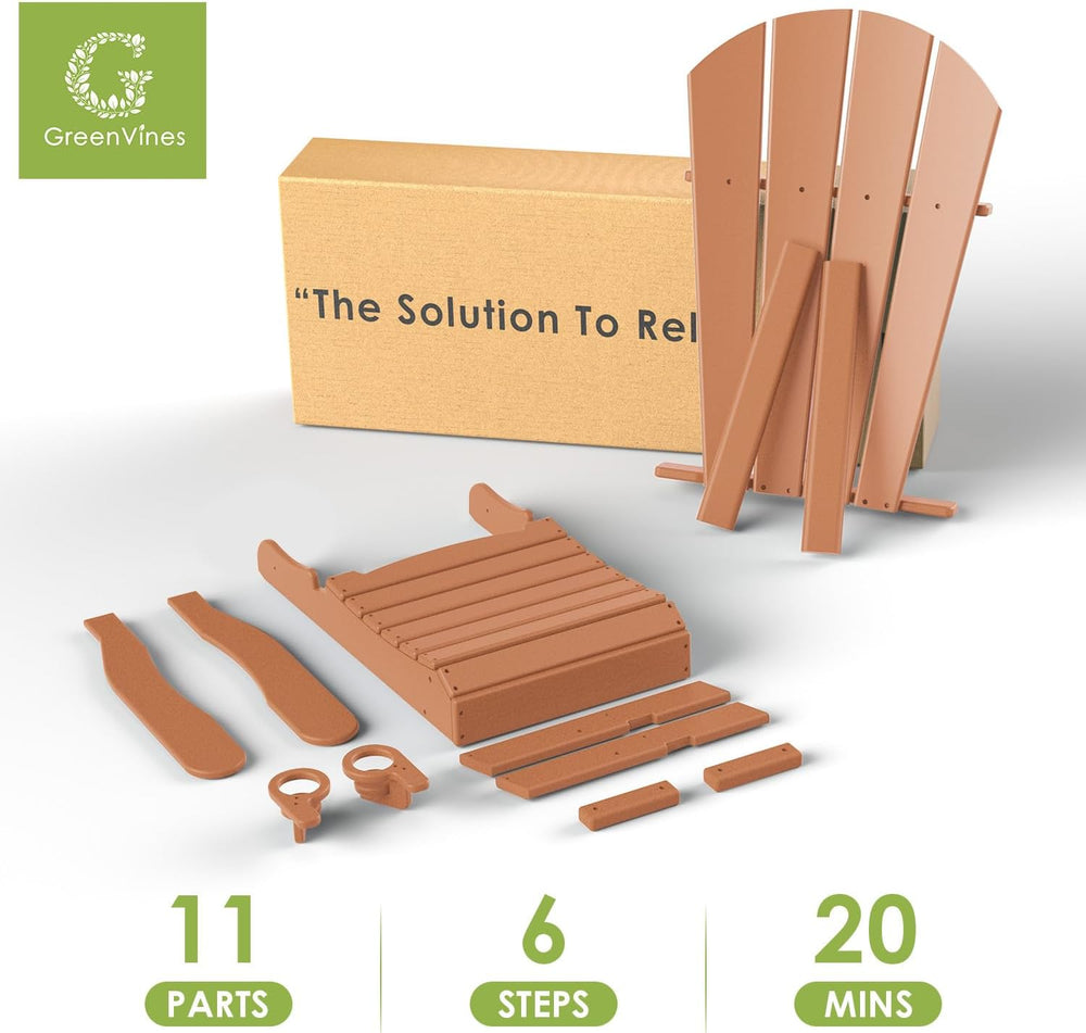 GREENVINES Adirondack-Chairs-with-Ottoman Set of 2, Folding,HDPE, Teak