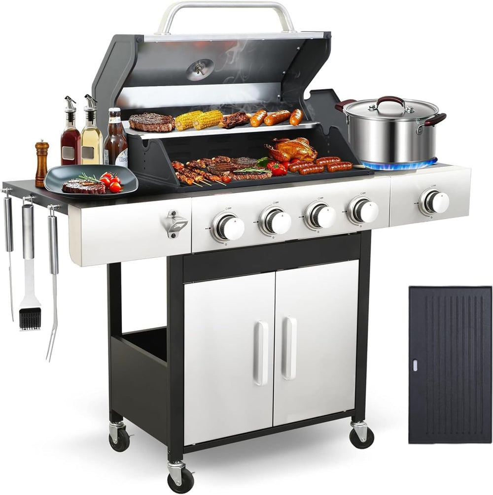 4-Burner Propane Gas Grill and Griddle Combo with Side Burner