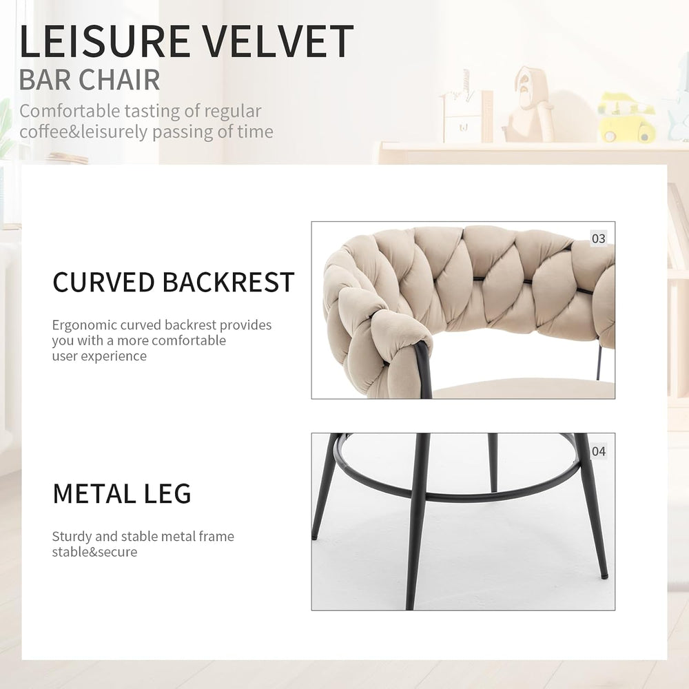 Swivel Bar Stools Set of 2, Modern Barstools with Woven Back, Velvet Counter ...
