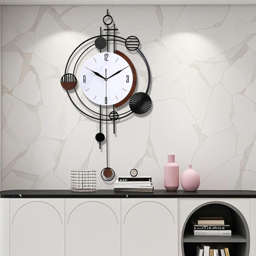 Wall Clock with Pendulum, Silent Quality Quartz Battery Operated, Round Analo...