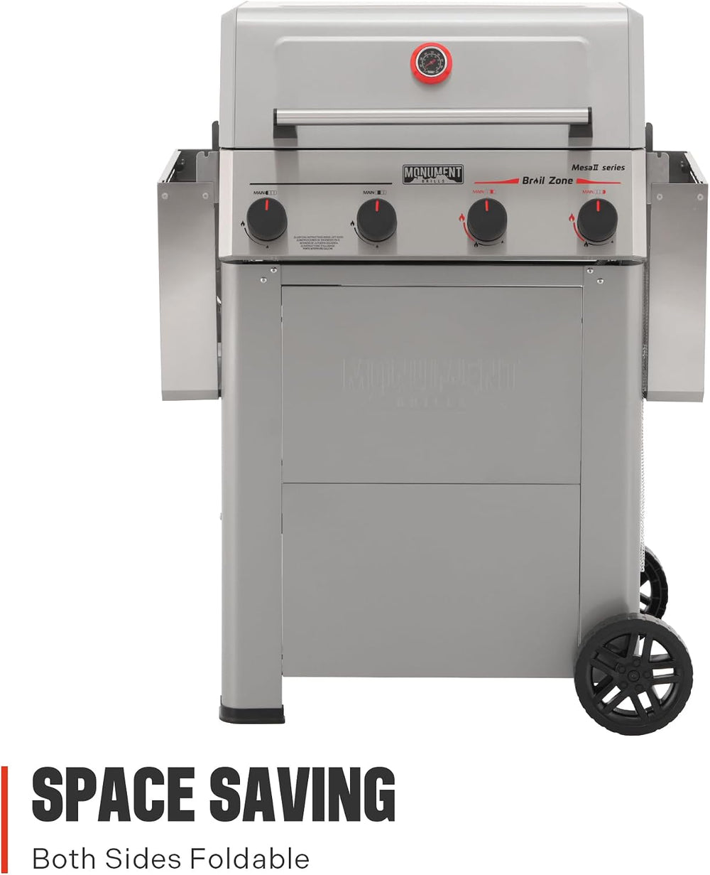 Monument Grills 4 Burner Propane Gas Grill with Advanced Broil Zone, Stainles...