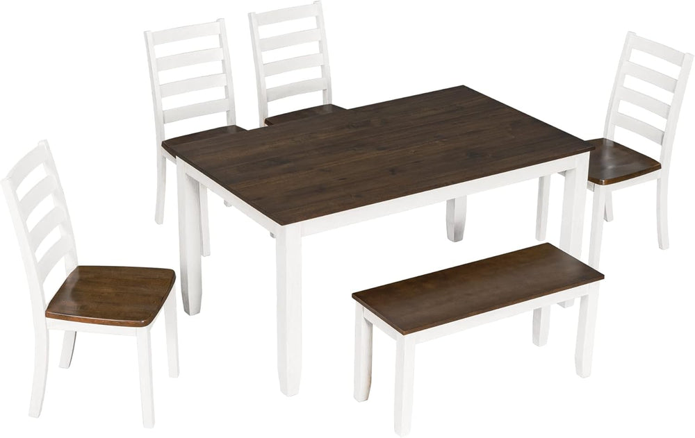 LUMISOL 6-Piece Farmhouse Dining Table Set for 6-7, Solid Wood Kitchen Table ...