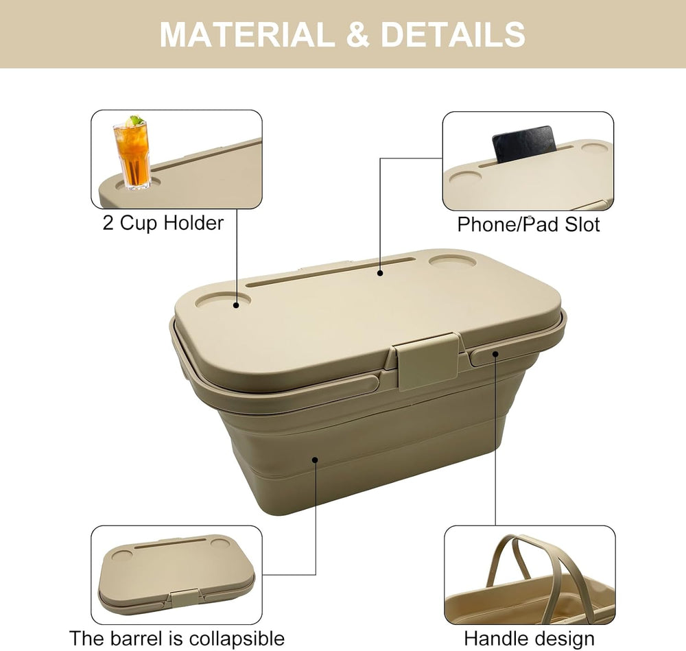Foldable Picnic Basket Car Trunk Organiser, Khaki