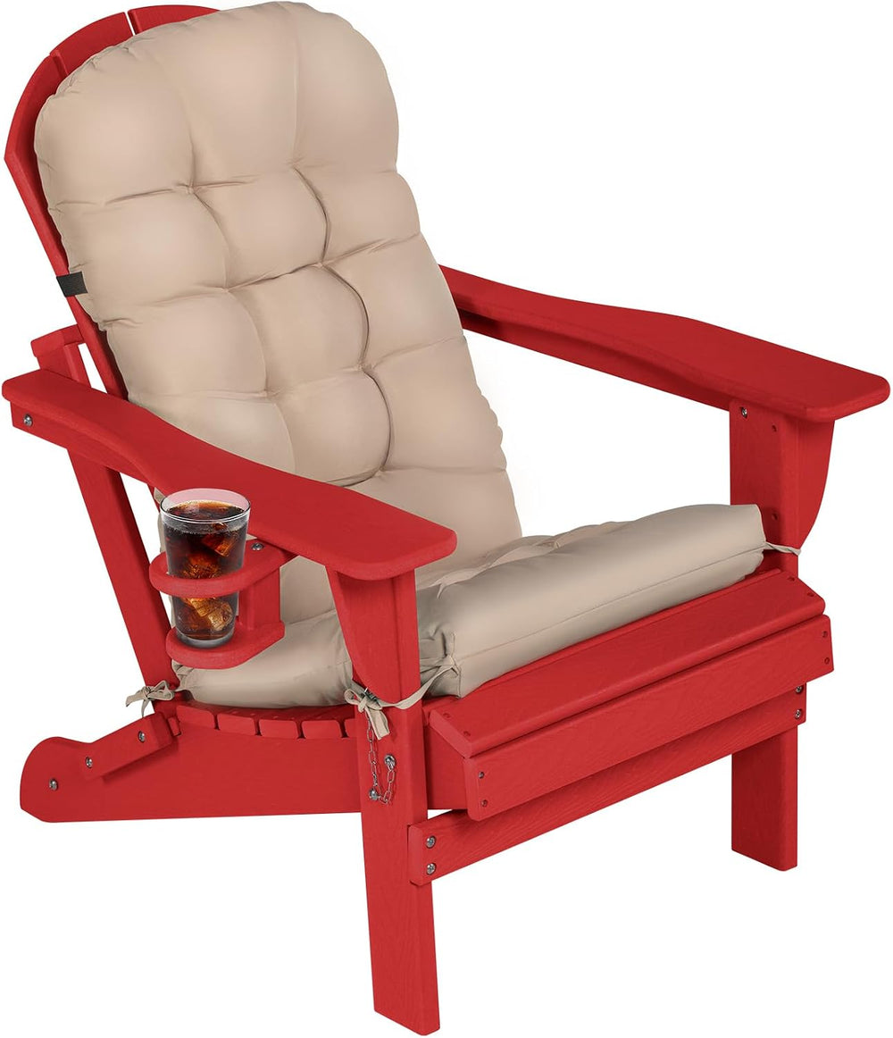 Adirondack Chair with Cushion & Cup Holder, HDPE Folding Adirondack Chair...