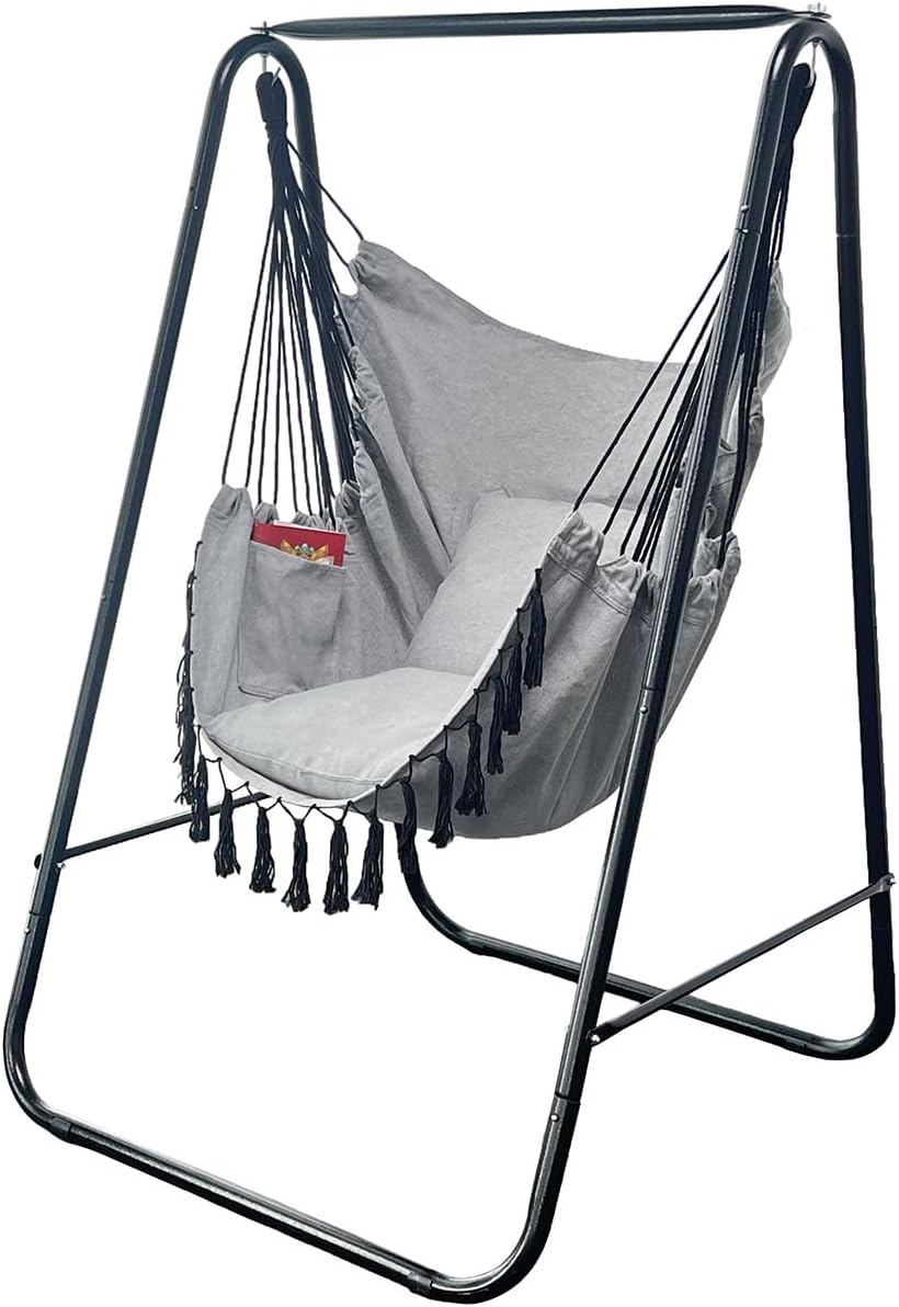 Hammock Chair with Stand,Heavy-Duty Hammock Stand with Large Indoor Swing,MAX...