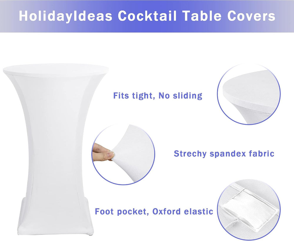 Spandex White Cocktail Table Covers for 30-32 Inch High Top Pub 6 Pack