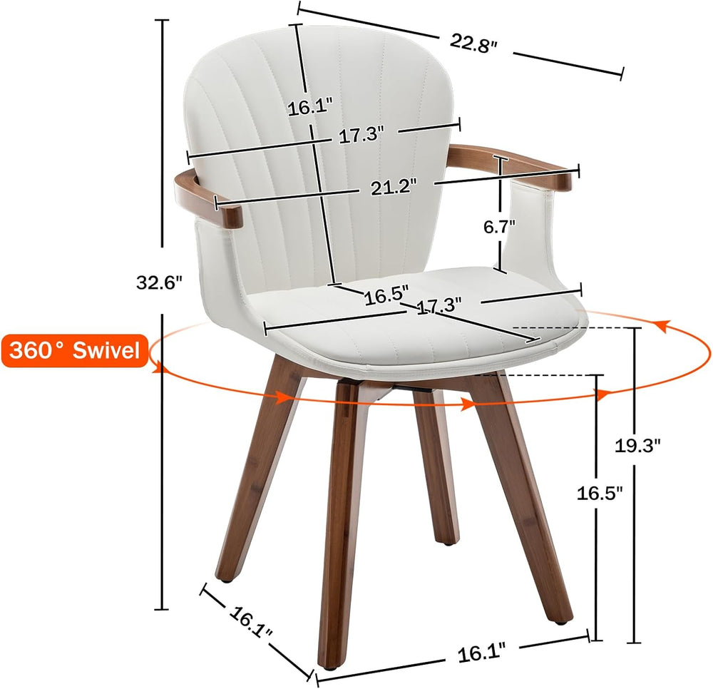 LUNLING Swivel Dining Room Chairs Set of 2,Mid Century Modern White Faux Leat...