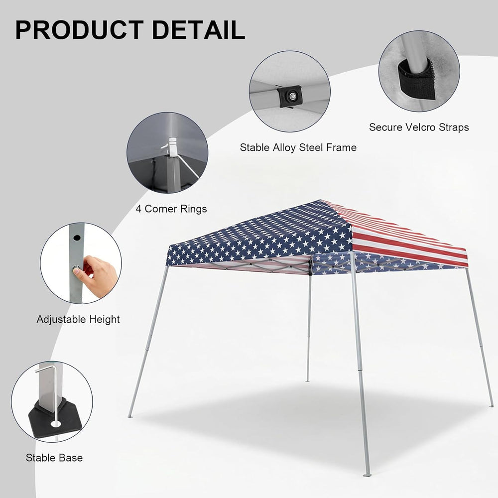 11 x 11 FT Pop Up Canopy Tent, Outdoor Easy Setup Instant Canopy, Flag
