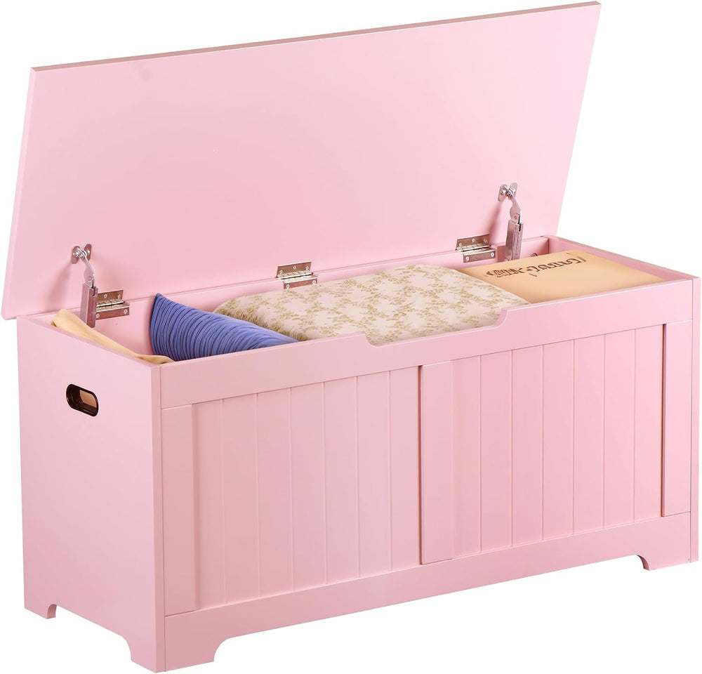 Wooden Storage Chest,30/40 Inch Storage Trunk w/2 Safety Hinges, Storage Benc...