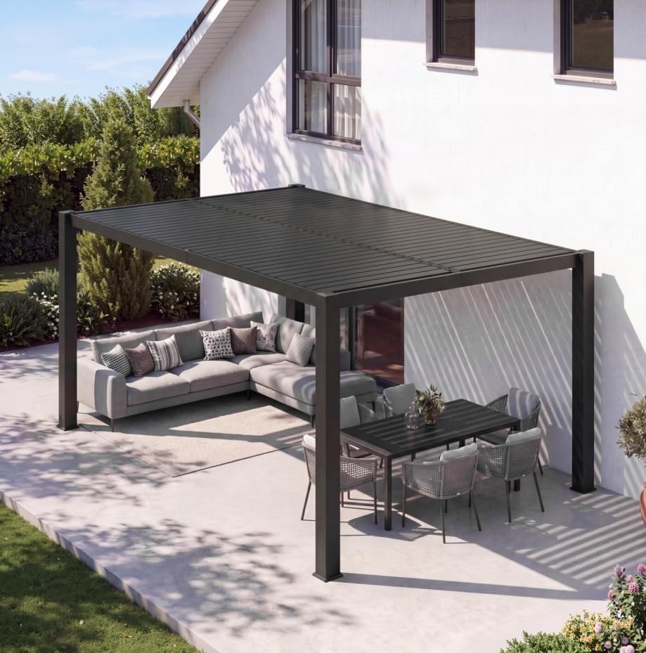 Aoxun Louvered Pergola 10x12, 3.8" Thick Posts, 82.5 MPH Wind Resistance