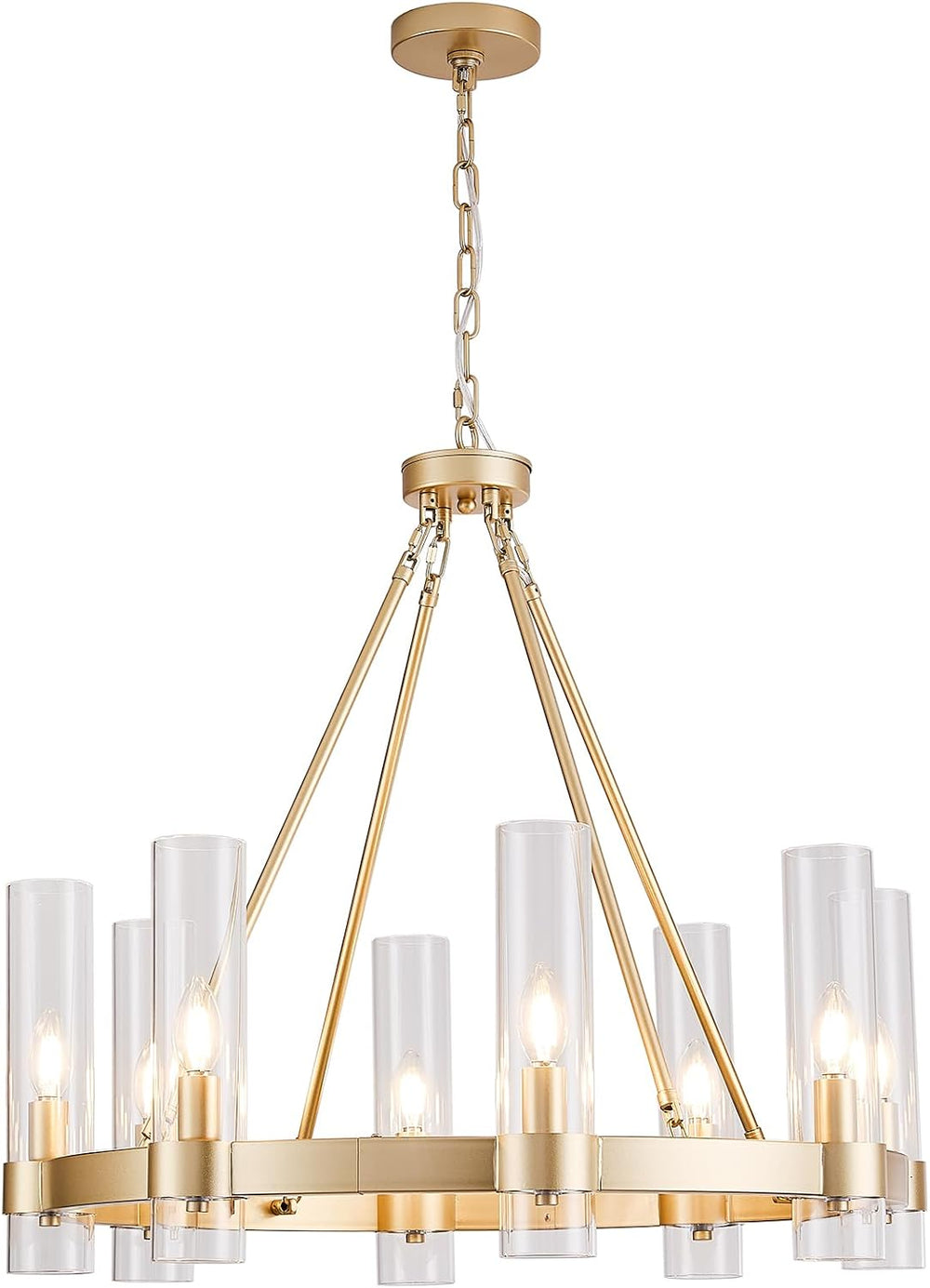 Wagon Wheel Chandelier 8-Light Glass Pendant Light, Industrial Modern Golden ...