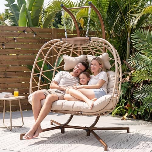 NICESOUL Double Swing Egg Chair with Stand, Extra Large 2 Person Indoor Outdo...