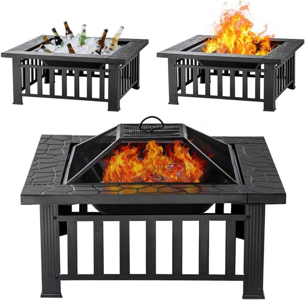 Panovue Fire Pit Table 32 Inch Square Metal Stove for Patio, Backyard