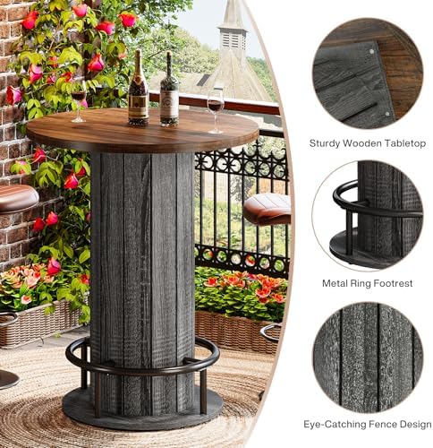 Tribesigns Round Bar Table, 39.4" H Wood Bistro Pub Table with Metal Rin...